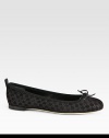 Leather bow and ribbon trim complete these signature GG velvet flats. GG-printed velvet upperLeather lining and solePadded insoleMade in ItalyOUR FIT MODEL RECOMMENDS ordering true size. 
