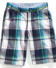Plaid on deck. With these cute plaid shorts from Tommy Hilfiger, he'll be looking sharp when he's out hanging in the sun.