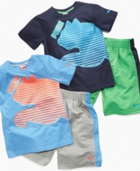 Off to the races. He'll be in high-gear when he's wearing one of these sport 2-piece t-shirt and short sets from Puma.