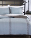 The rich look of Grecian-inspired embroidery lines the Chelsea quilt with detailed precision. A coordinating sky blue ground creates a serene effect in sumptuous linear quilting.
