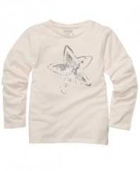 Adorable and artsy. This sequin graphic tee from Osh Kosh gives her a sweet style to take back to school.