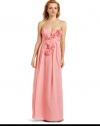 ABS Allen Schwartz Women's Strapless Gown With Cascade Flowers, Rose, 8