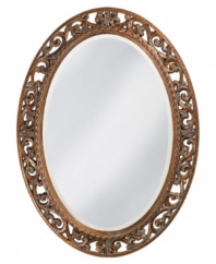 Open scrolling vines and narrow cording wind around this fabulously old-fashioned oval mirror. With an antique bronze finish, this elegant piece is a noble throwback to stylish ages past.