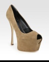 Instantly sexy design of Italian suede, with a peep toe and fierce high heel platform. Self-covered heel, 6 (150mm)Hidden platform, 2½ (65mm)Compares to a 3½ heel (90mm)Suede upperPeep toeLeather lining and solePadded insoleMade in Italy