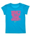Get it in writing. Show off her competitive side without saying a word in this graphic tee shirt from Nike.