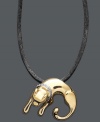 On the prowl. This fierce panther pendant helps express your wild, and glamorous, side. Crafted in 14k gold over sterling silver with sparkling diamond accents, it features a silk cord necklace. Approximate length: 18 inches. Approximate drop length: 1-1/4 inches. Approximate drop width: 1-1/2 inches.