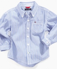 Start building his basic style early with this classic striped shirt from Tommy Hilfiger.