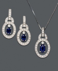 A stunning finish to your evening ensemble. Matching pendant and earrings feature diamond-accented sterling silver ovals with boldly blue oval-cut sapphire (1-1/8 ct. t.w.) at center. Approximate necklace length: 18 inches. Approximate pendant drop: 3/4 inch. Approximate earring drop: 1/4 inch.