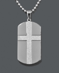 A unique way to express your faith. This stylish men's necklace features a dog tag design accented by a textured cross and strung on a matching bead chain. Crafted in stainless steel. Approximate length: 24 inches. Approximate drop width: 1 inch. Approximate drop length: 1-3/4 inches.