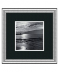 The original Scripps Pier intersects the San Diego coastline under an enormous sky. In timeless black and white. Photographed by Ansel Adams to commemorate the University of California's centennial anniversary in 1968. With a burnished silver frame.
