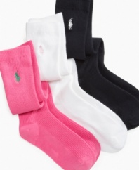 Three sets of colorful classics she'll love. These socks from Ralph Lauren have a touch of color to spice up her foot fashion.