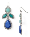 Join the color block party with these multi stone earring from Aqua, boasting a dangly shape and sparkly rim. Slip them in to get the blues.