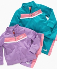 She'll pull off sporty in smooth style with one of these sweet track jacket and pant sets from Puma.