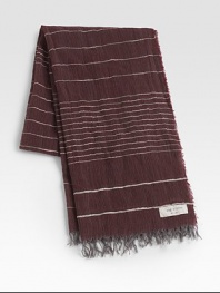A delicate fringe outlines this luxurious scarf, shaped in a rich blend of cotton and linen, finished in a handsome, stripe pattern.Fringed ends21W x 64H50% wool/41% modal/9% cottonDry cleanMade in Italy