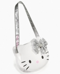 Accessories for her accessories. Hello Kitty's sparkly silver bow makes this purse a cute component to her fun outgoing style.
