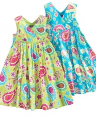 Color her happy. She'll be smiling all day in this comfy and bright paisley dress from So Jenni.
