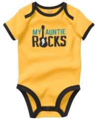 It's all relative. Display his family pride in this bodysuit from Carter's.
