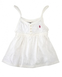 Pretty tank in soft cotton jersey features a sweet empire waist silhouette.