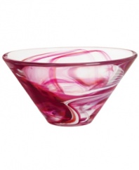 A dramatic accent, this Tempera bowl features heavy glass laced with hand-painted swirls of magenta and orange. Designed by Anna Ehrner for Kosta Boda.