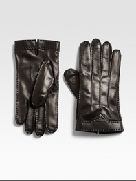 A cold weather favorite, shaped in rich Italian leather with a cashmere lining and a triangular-shaped logo accent.About 10 longCashmere linedLeatherDry cleanMade in Italy