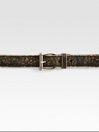 Grainy leather belt with square buckle and embossed Gucci logo.Palladium hardwareLeatherAbout 1 wideMade in Italy