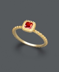 Sweet style perfect for stacking. Studio Silver's petite ring adds a bright pop of color with its red cubic zirconia center stone (1/5 ct. t.w.) and 18k gold over sterling silver beaded setting. Sizes 7 and 8.