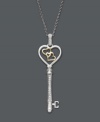 The key to any girl's heart comes in the form of something sparkling. This Treasured Hearts design features a trendy, heart-shaped key pendant dusted with sparkling, round-cut diamonds (1/10 ct. t.w.). Crafted in 14k gold and sterling silver. Approximate length: 18 inches. Approximate drop: 1 inch.