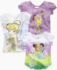 Fun fairies. Dress her dainty with her favorite character in this graphic shirt from Disney.