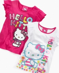 Fashion fun. She'll jump for joy when she pulls on the bright colors of this shirt from Hello Kitty.