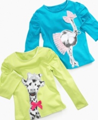 Fun and fierce. Dress her up with the fabulously fashionable animals on this long-sleeve shirt from So Jenni.