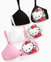Her favorite feline character makes the morning routine fun thanks to this comfortable and supportive triangle bra from Hello Kitty.