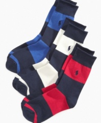 His feet will be styled in stripes and long on comfort in these Ralph Lauren rugby crew socks.