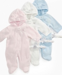 Cover them in cuteness from head to toe with one of these darling hooded coveralls from First Impressions.