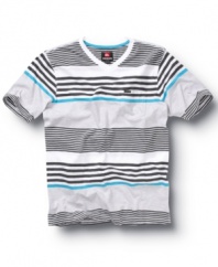 Wrap him in stripes. This handsome v-neck t-shirt from Quiksilver is a cute and casual choice for him.