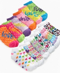 Style from head to toe. Complete her look with the bright, punchy patterns of these colorful crew socks from So Jenni.