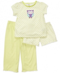Who who who's the cutest? She'll love the fun prints and comfy feel of this sleepwear set from Carter's.