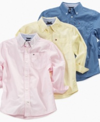 Get cleaned up! This button-down shirt from Tommy Hilfiger will give him a crisp look while still keeping him comfortable.