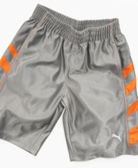 Styled for speed. The comfort of these pieced shorts from Puma will keep him playing all summer long.