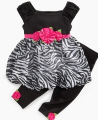 Add exotic flair to her wardrobe with this animal-print dress and legging set from Sweet Heart Rose.