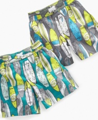 Hang ten dude! Get him ready to dip his toes in the water in style when he's sporting these patterned swim trunks from iXtreme.