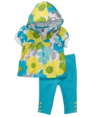 In full bloom. Her sweet demeanor will really shine in this adorable hoodie and pant set from Carter's.