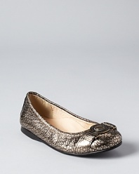 In crackled gold leather, these metallic flats lend sophisticated style to stylish little ones. From Burberry.