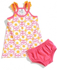 She'll be a blooming beauty in this darling flower-print dress and matching bloomers from adidas.