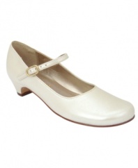 She'll feel like a sophisticated little lady in these mid-heel Mary Jane shoes from Nina.