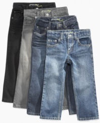 Keep it cool with these crisp, straight fit denim jeans from Greendog. They're tough for playtime while still looking good.