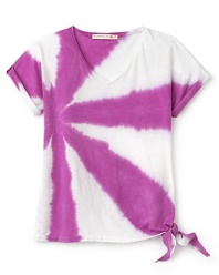 It's a tie for cutest between the tie-dye sunburst and the side-tie hem on this so-soft cotton/silk top from Alternative.