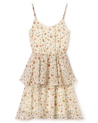 Rich ruffles in floral peplum, Un Deux Trois's tiered dress recalls a classic look that looks fresh anytime.
