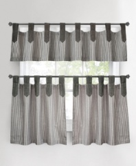 A stylish way to show your stripes. The tab-top design of the Ticking Stripe café curtain accents the classic stripe pattern with casual, chic flair. Featuring pure cotton.