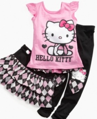 Preppy party. Hello Kitty wears her favorite argyle look for this flutter-sleeve tee, with a dainty bow decorating the back.