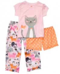 Snuggle up. She'll be comfy, cozy and ready to have sweet dreams in this darling shirt, short and pant sleepwear set from Carter's.